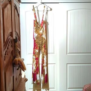 Win Win Animal Print Bell Bottom Jumpsuit Junior's Size L